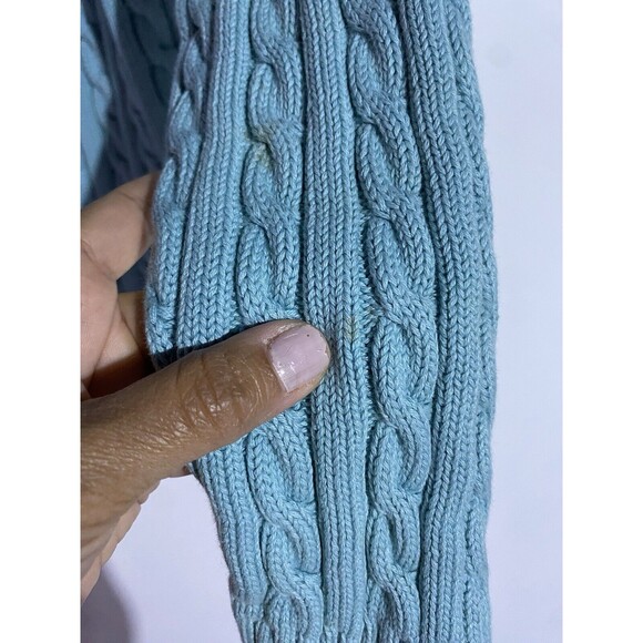 LL Bean Cardigan Sweater Womens L Blue Cable Knit Warm Preppy Outdoor Full Zip - Picture 5 of 15